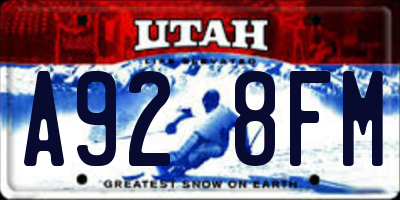 UT license plate A928FM