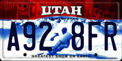 UT license plate A928FR