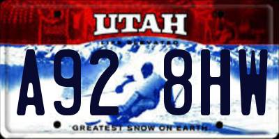 UT license plate A928HW