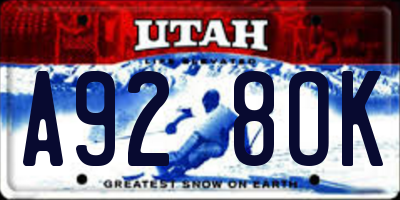 UT license plate A928OK