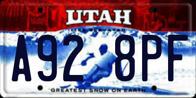 UT license plate A928PF