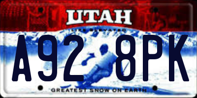 UT license plate A928PK