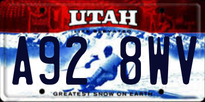 UT license plate A928WV