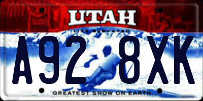 UT license plate A928XK
