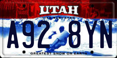 UT license plate A928YN