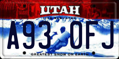 UT license plate A930FJ