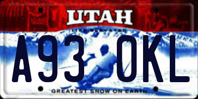 UT license plate A930KL