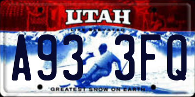 UT license plate A933FQ