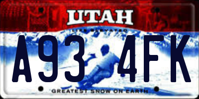 UT license plate A934FK