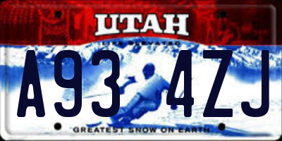UT license plate A934ZJ