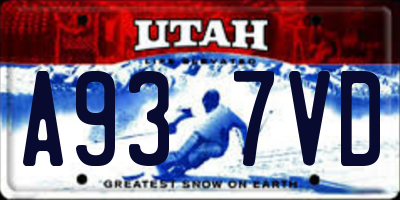 UT license plate A937VD