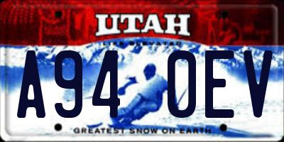 UT license plate A940EV