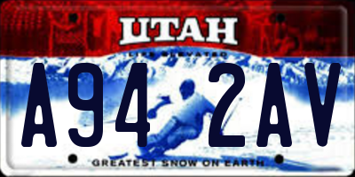 UT license plate A942AV