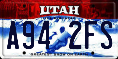 UT license plate A942FS