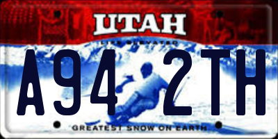 UT license plate A942TH