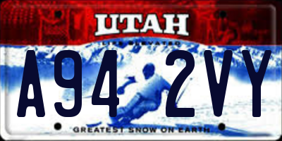 UT license plate A942VY