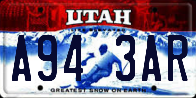UT license plate A943AR