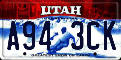 UT license plate A943CK