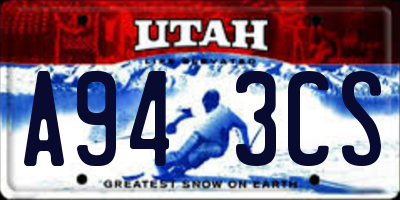 UT license plate A943CS