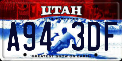 UT license plate A943DF