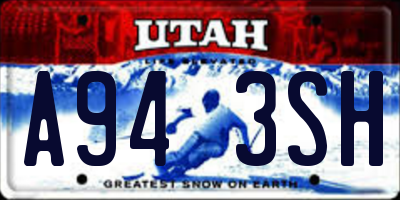 UT license plate A943SH