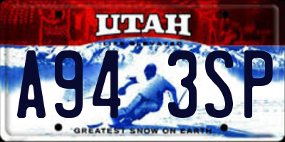 UT license plate A943SP