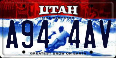 UT license plate A944AV