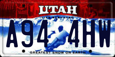 UT license plate A944HW
