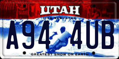 UT license plate A944UB
