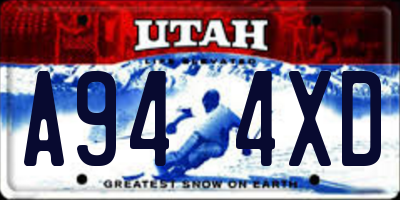 UT license plate A944XD