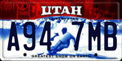 UT license plate A947MB