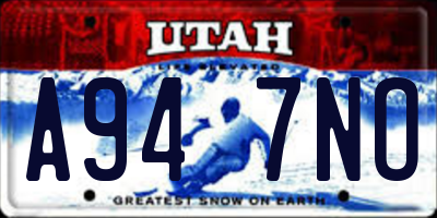 UT license plate A947NO