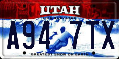 UT license plate A947TX