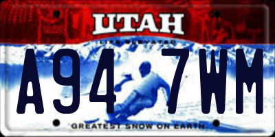 UT license plate A947WM