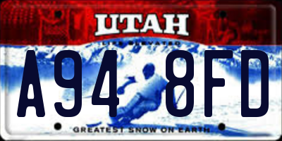 UT license plate A948FD