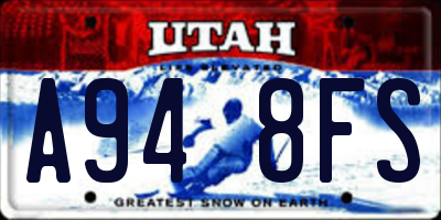 UT license plate A948FS