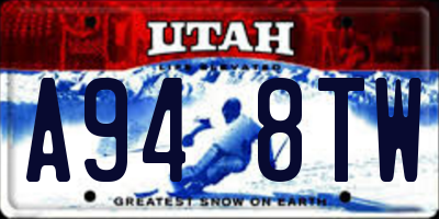 UT license plate A948TW