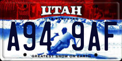 UT license plate A949AF