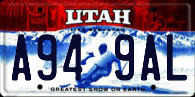 UT license plate A949AL