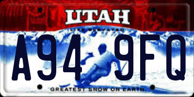UT license plate A949FQ
