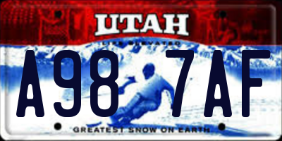 UT license plate A987AF