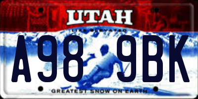UT license plate A989BK