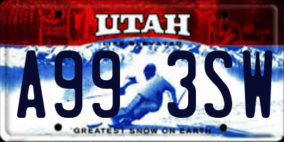 UT license plate A993SW