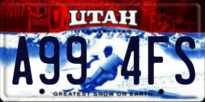 UT license plate A994FS