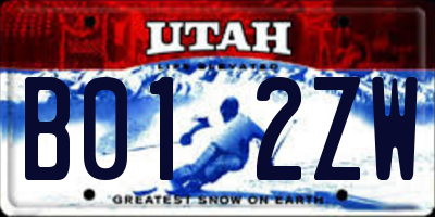 UT license plate B012ZW