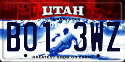 UT license plate B013WZ