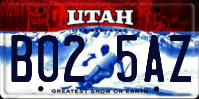 UT license plate B025AZ