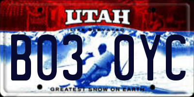 UT license plate B030YC
