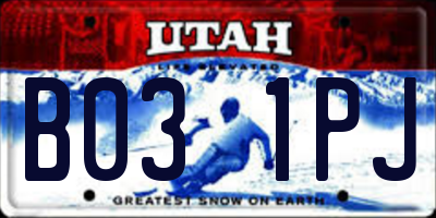 UT license plate B031PJ