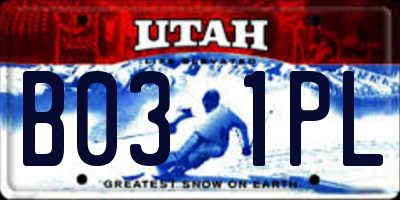 UT license plate B031PL